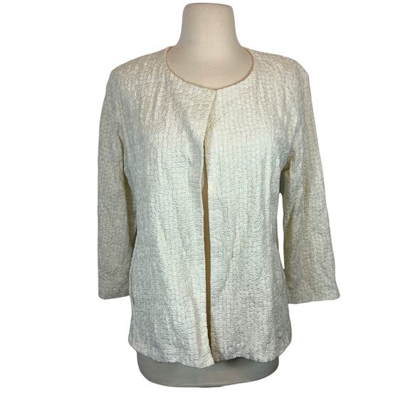 Eileen Fisher Ivory Off White Textured Open Front 100% Organic Cotton Jacket - Picture 1 of 9